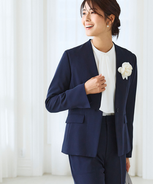 【セール】《洗える・ストレッチ・シワになりにくい》正解 ノーカラージャケット【CF/クロスファンクション】（ノーカラージャケット）｜CF（クロスファンクション）