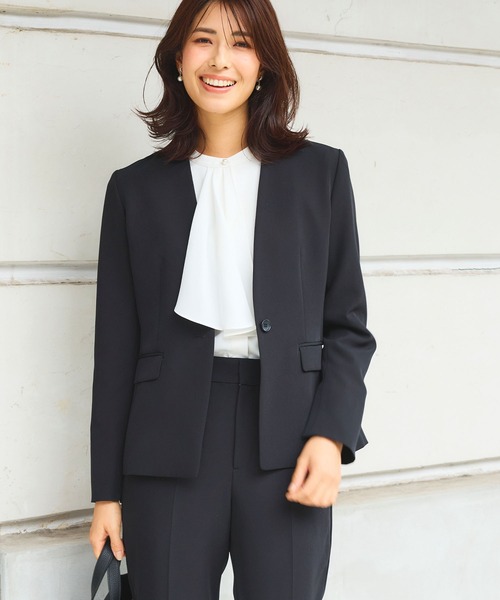 【セール】《洗える・ストレッチ・シワになりにくい》正解 ノーカラージャケット【CF/クロスファンクション】（ノーカラージャケット）｜CF（クロスファンクション）