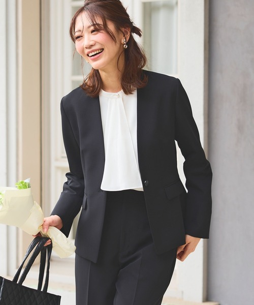 【セール】《洗える・ストレッチ・シワになりにくい》正解 ノーカラージャケット【CF/クロスファンクション】（ノーカラージャケット）｜CF（クロスファンクション）