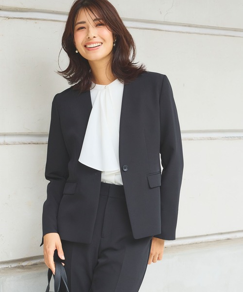 【セール】《洗える・ストレッチ・シワになりにくい》正解 ノーカラージャケット【CF/クロスファンクション】（ノーカラージャケット）｜CF（クロスファンクション）