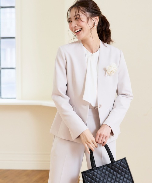 【セール】《洗える・ストレッチ・シワになりにくい》正解 ノーカラージャケット【CF/クロスファンクション】（ノーカラージャケット）｜CF（クロスファンクション）