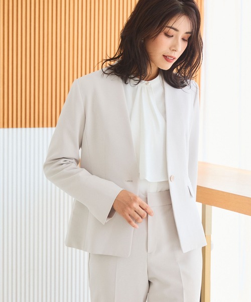 【セール】《洗える・ストレッチ・シワになりにくい》正解 ノーカラージャケット【CF/クロスファンクション】（ノーカラージャケット）｜CF（クロスファンクション）