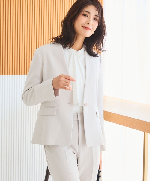 【セール】《洗える・ストレッチ・シワになりにくい》正解 ノーカラージャケット【CF/クロスファンクション】（ノーカラージャケット）｜CF（クロスファンクション）