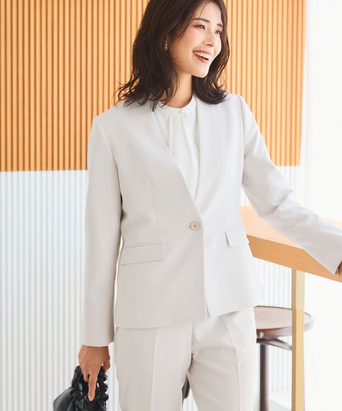 【セール】《洗える・ストレッチ・シワになりにくい》正解 ノーカラージャケット【CF/クロスファンクション】（ノーカラージャケット）｜CF（クロスファンクション）