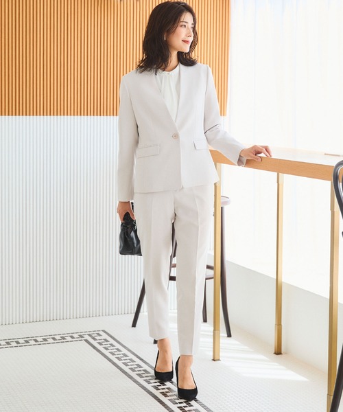 【セール】《洗える・ストレッチ・シワになりにくい》正解 ノーカラージャケット【CF/クロスファンクション】（ノーカラージャケット）｜CF（クロスファンクション）