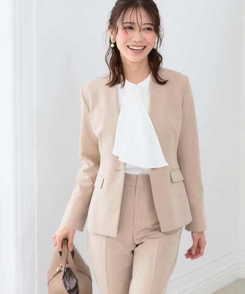 【セール】《洗える・ストレッチ・シワになりにくい》正解 ノーカラージャケット【CF/クロスファンクション】（ノーカラージャケット）｜CF（クロスファンクション）