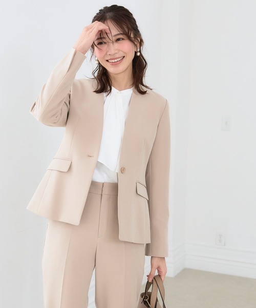 【セール】《洗える・ストレッチ・シワになりにくい》正解 ノーカラージャケット【CF/クロスファンクション】（ノーカラージャケット）｜CF（クロスファンクション）