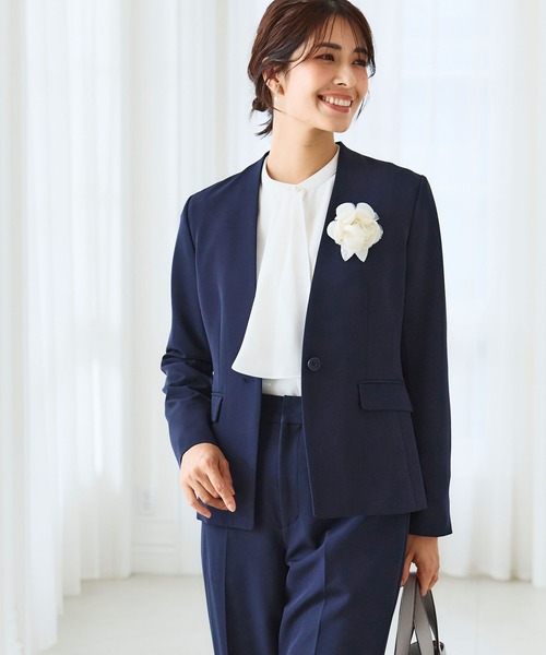 【セール】《洗える・ストレッチ・シワになりにくい》正解 ノーカラージャケット【CF/クロスファンクション】（ノーカラージャケット）｜CF（クロスファンクション）