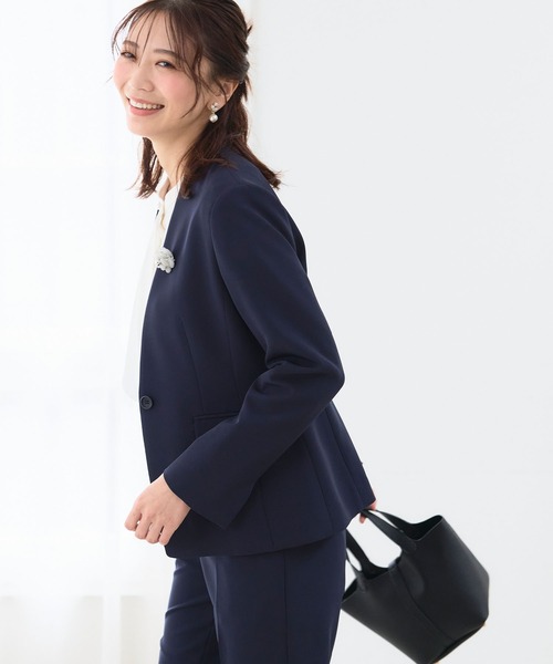 【セール】《洗える・ストレッチ・シワになりにくい》正解 ノーカラージャケット【CF/クロスファンクション】（ノーカラージャケット）｜CF（クロスファンクション）