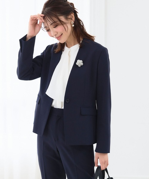 【セール】《洗える・ストレッチ・シワになりにくい》正解 ノーカラージャケット【CF/クロスファンクション】（ノーカラージャケット）｜CF（クロスファンクション）