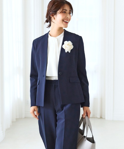 【セール】《洗える・ストレッチ・シワになりにくい》正解 ノーカラージャケット【CF/クロスファンクション】（ノーカラージャケット）｜CF（クロスファンクション）