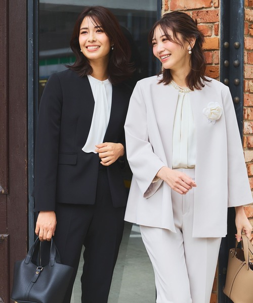 【セール】《洗える・ストレッチ・シワになりにくい》正解 ノーカラージャケット【CF/クロスファンクション】（ノーカラージャケット）｜CF（クロスファンクション）