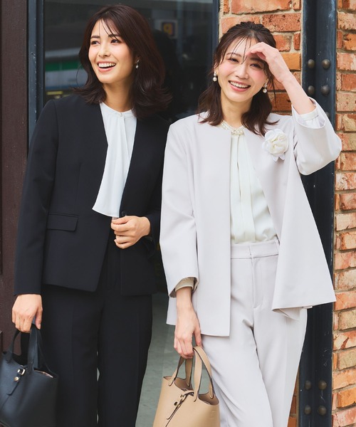 【セール】《洗える・ストレッチ・シワになりにくい》正解 ノーカラージャケット【CF/クロスファンクション】（ノーカラージャケット）｜CF（クロスファンクション）