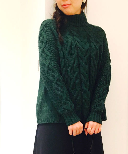 robbem（ロベム）の「【robbem】アラン柄ニットプルオーバー（ニット/セーター・レディース・オフホワイト/ダークグリーン/ネイビー・FREE）」の3枚目の写真