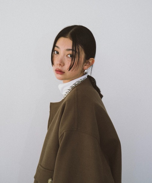 HANNE（アン）の「ポケットディティールショートコート（その他アウター・レディース・ブラック/ベージュ・FREE）」の6枚目の写真