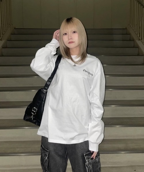 ★OY★TRIBAL LOGO L/S TEE - WHITE★正規品/韓国直送料込/人気 OY/オーワイ』 TRIBAL LOGO L/S TEE/トライバルロゴ長袖