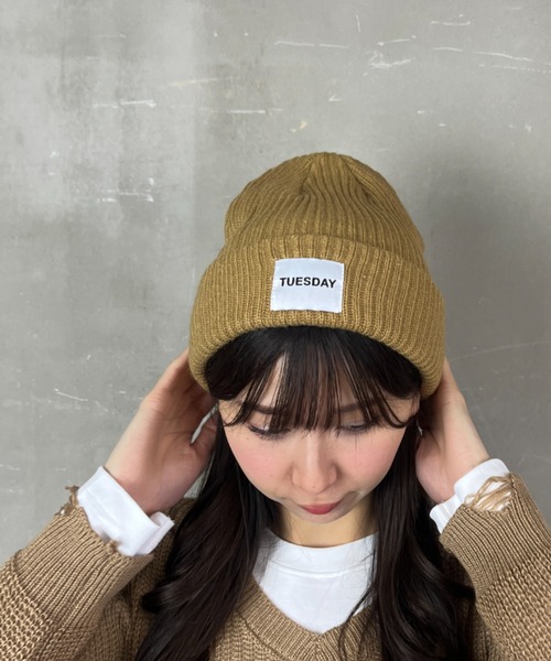 セール】リブニット センターロゴ ニットキャップ ニット帽（ニット