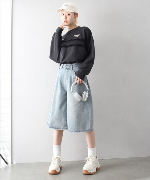 SpRay(スプレイ)の「デニムハーフパンツ(デニムパンツ・レディース・ライトブルー/ブルー・MEDIUM/LARGE)」の4枚目の写真