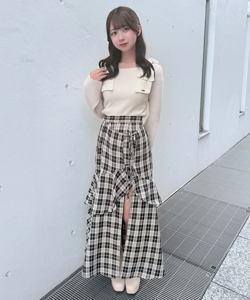 NOMAE（ノーマエ）の「ラフッルスリットスカート（スカート・レディース・ブラック/ブラック系その他/グレー系その他/ネイビー/ベージュ系その他/グレー・FREE）」の9枚目の写真