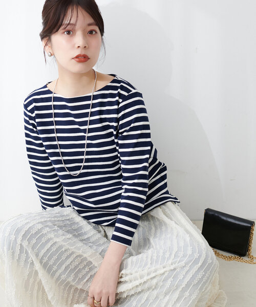 natural couture（ナチュラルクチュール）の「便利なベーシックボーダーT（Tシャツ/カットソー・レディース・ネイビー/ピンク/ブルー/ブラック/ベージュ・FREE）」の4枚目の写真