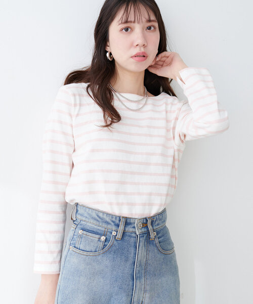 natural couture（ナチュラルクチュール）の「便利なベーシックボーダーT（Tシャツ/カットソー・レディース・ネイビー/ピンク/ブルー/ブラック/ベージュ・FREE）」の19枚目の写真