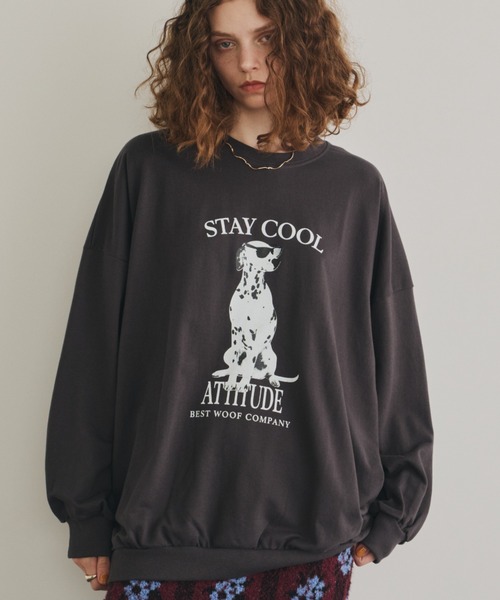 Unitage（ユニテージ）の「ダルメシアンミニ裏毛BIGスウェット（スウェット・レディース・イエロー/チャコールグレー・FREE）」の2枚目の写真