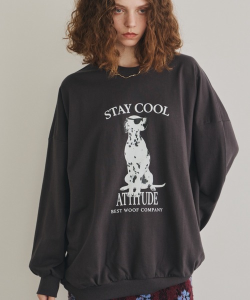 Unitage（ユニテージ）の「ダルメシアンミニ裏毛BIGスウェット（スウェット・レディース・イエロー/チャコールグレー・FREE）」の6枚目の写真