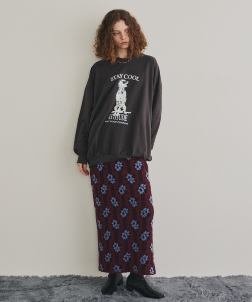 Unitage（ユニテージ）の「ダルメシアンミニ裏毛BIGスウェット（スウェット・レディース・イエロー/チャコールグレー・FREE）」の4枚目の写真