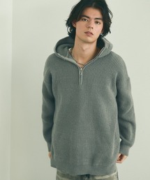 Oversized half zip hood knit sweater / オーバーサイズハーフジップフードニットセーター