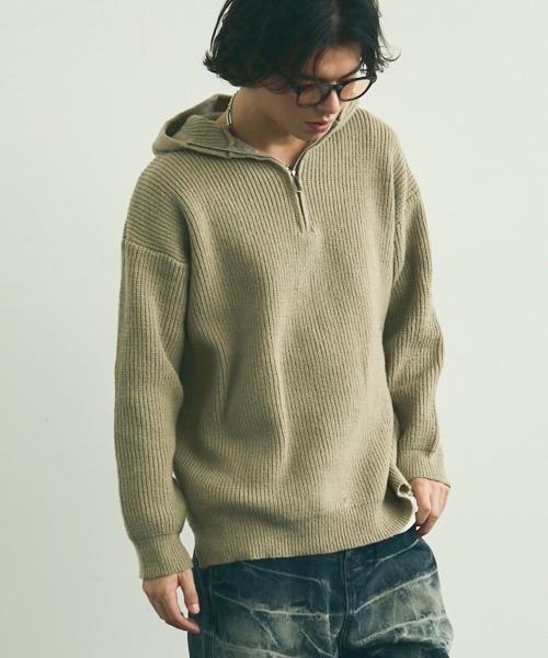 Shoowtime(ショウタイム)の「Oversized half zip hood knit sweater / オーバーサイズハーフジップフードニットセーター(ニット/セーター・メンズ・ブラック/ベージュ/グレー・MEDIUM/LARGE/X-LARGE)」の5枚目の写真