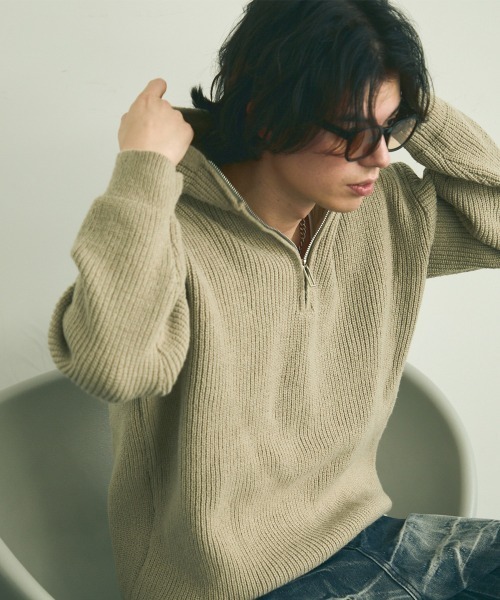 Shoowtime(ショウタイム)の「Oversized half zip hood knit sweater / オーバーサイズハーフジップフードニットセーター(ニット/セーター・メンズ・ブラック/ベージュ/グレー・MEDIUM/LARGE/X-LARGE)」の10枚目の写真