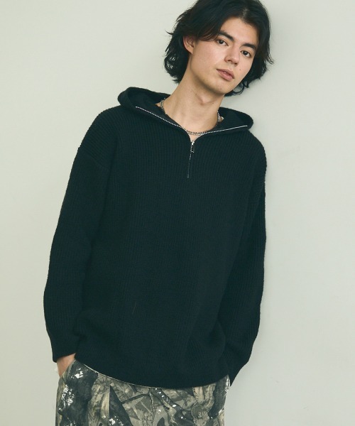 Shoowtime(ショウタイム)の「Oversized half zip hood knit sweater / オーバーサイズハーフジップフードニットセーター(ニット/セーター・メンズ・ブラック/ベージュ/グレー・MEDIUM/LARGE/X-LARGE)」の12枚目の写真