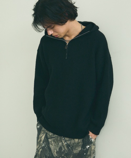Shoowtime(ショウタイム)の「Oversized half zip hood knit sweater / オーバーサイズハーフジップフードニットセーター(ニット/セーター・メンズ・ブラック/ベージュ/グレー・MEDIUM/LARGE/X-LARGE)」の13枚目の写真