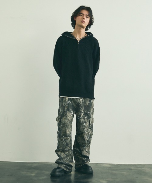 Shoowtime(ショウタイム)の「Oversized half zip hood knit sweater / オーバーサイズハーフジップフードニットセーター(ニット/セーター・メンズ・ブラック/ベージュ/グレー・MEDIUM/LARGE/X-LARGE)」の20枚目の写真