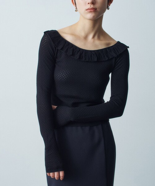CODE A（コードエー）の「frill lace knit pullover（ニット/セーター・レディース・ブラック/オフホワイト・00）」の2枚目の写真