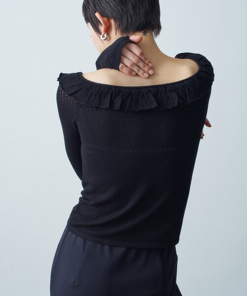 CODE A（コードエー）の「frill lace knit pullover（ニット/セーター・レディース・ブラック/オフホワイト・00）」の7枚目の写真