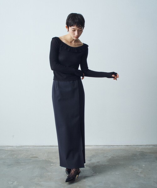 CODE A（コードエー）の「frill lace knit pullover（ニット/セーター・レディース・ブラック/オフホワイト・00）」の6枚目の写真