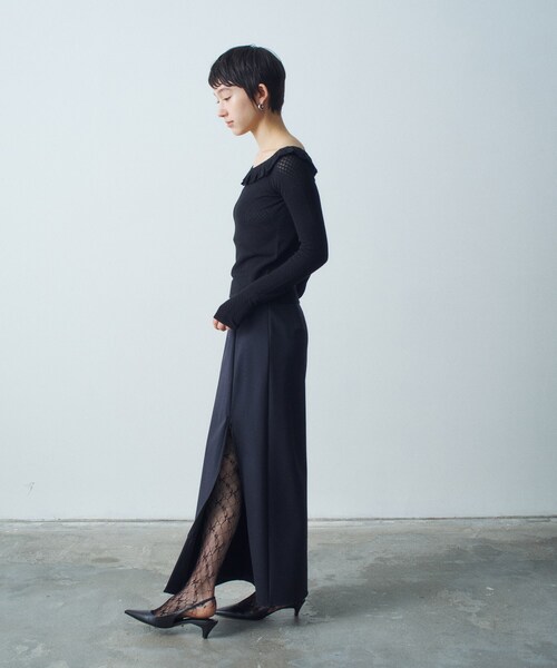 CODE A（コードエー）の「frill lace knit pullover（ニット/セーター・レディース・ブラック/オフホワイト・00）」の5枚目の写真