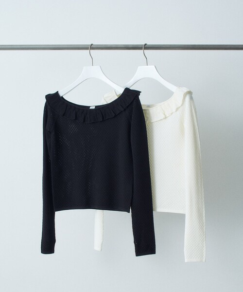 CODE A（コードエー）の「frill lace knit pullover（ニット/セーター・レディース・ブラック/オフホワイト・00）」の3枚目の写真