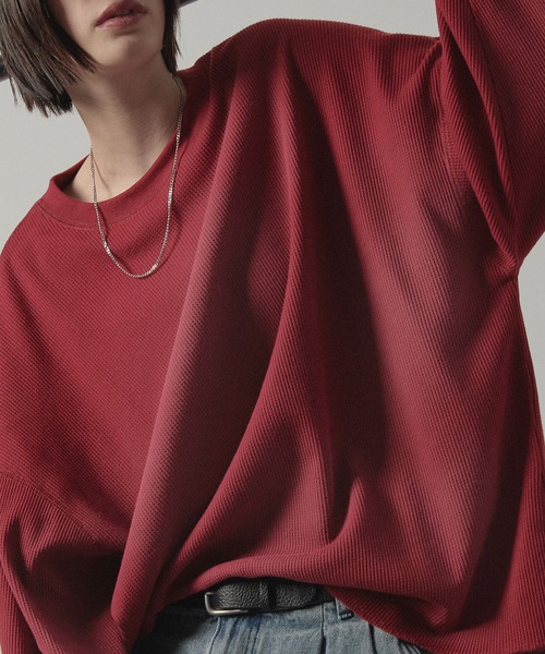 Alfred Alex(アルフレッドアレックス)の「【Alfred Alex】フェードスプレープリント ワッフルビッグロンT(Tシャツ/カットソー・メンズ・チャコール/ワイン/ブルーグレー/ブラウン・M/L)」の4枚目の写真