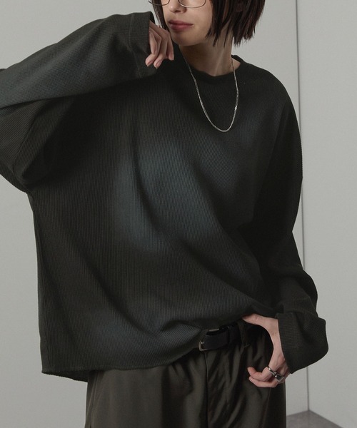 Alfred Alex】フェードスプレープリント ワッフルビッグロンT（Tシャツ