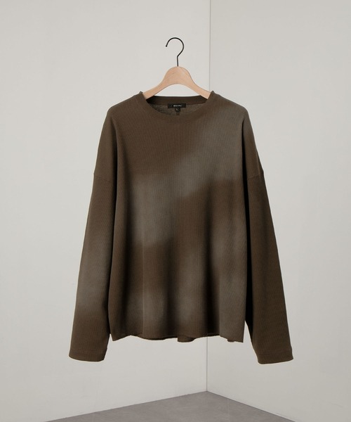 BoTT ワッフル生地 アートプリント 長袖カットソー オリーブ 美品