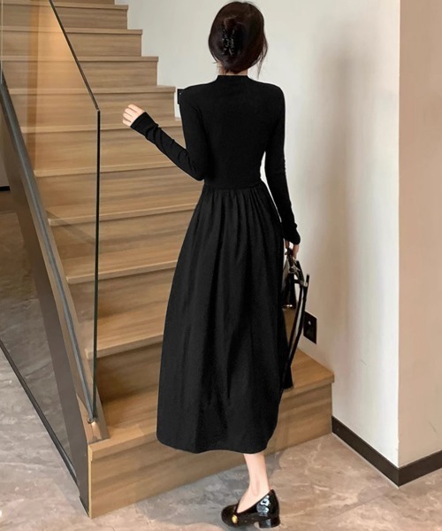 Miniministore(ミニミニストア)の「ハーフジップロングワンピース 黒 韓国風(ワンピース・レディース・ブラック・FREE)」の2枚目の写真