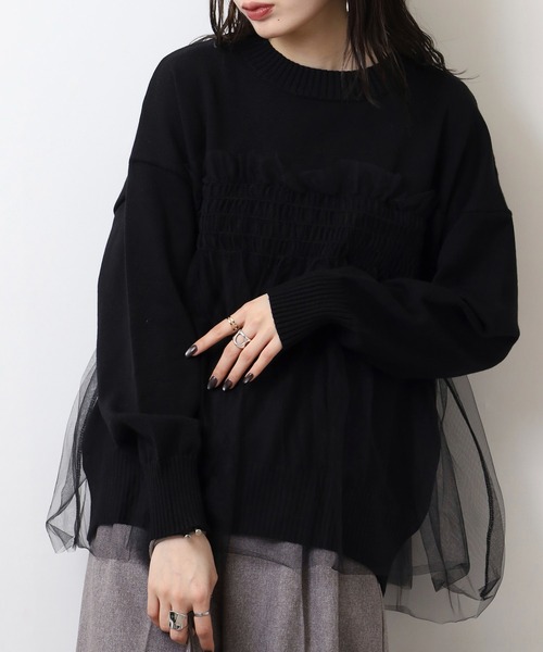 A.N.L(エーエヌエル レーベル)の「A.N.L チュールレイヤードニット(ニット/セーター・レディース・グレー/ブラック/アイボリー・38)」の1枚目の写真