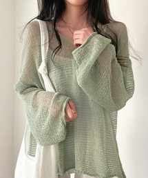【ロングシーズン着回せる】メッシュサマールーズニット