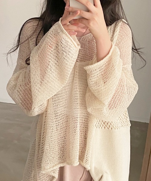 SallyLunn(サリーラン)の「【ロングシーズン着回せる】メッシュサマールーズニット(ニット/セーター・レディース・ブルー/アイボリー/グリーン・FREE)」の2枚目の写真
