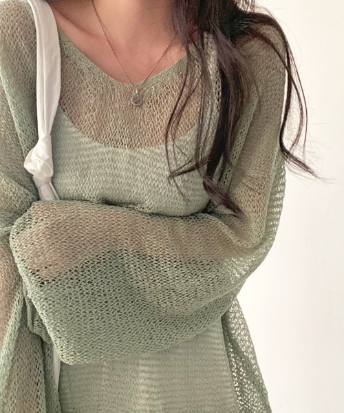 SallyLunn(サリーラン)の「【ロングシーズン着回せる】メッシュサマールーズニット(ニット/セーター・レディース・ブルー/アイボリー/グリーン・FREE)」の4枚目の写真