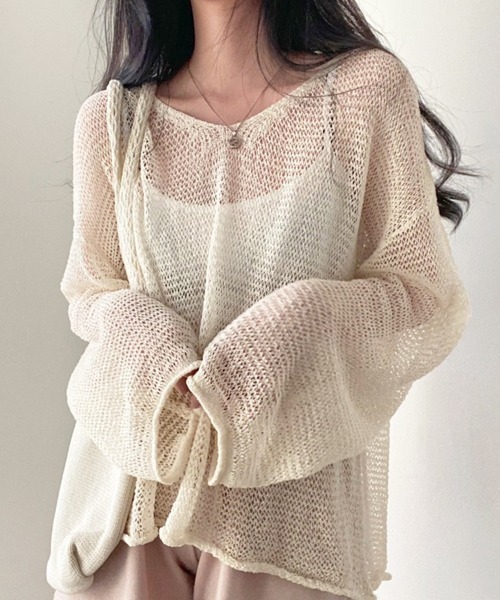 SallyLunn(サリーラン)の「【ロングシーズン着回せる】メッシュサマールーズニット(ニット/セーター・レディース・ブルー/アイボリー/グリーン・FREE)」の5枚目の写真