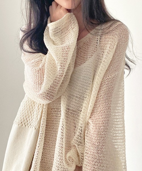 SallyLunn(サリーラン)の「【ロングシーズン着回せる】メッシュサマールーズニット(ニット/セーター・レディース・ブルー/アイボリー/グリーン・FREE)」の6枚目の写真