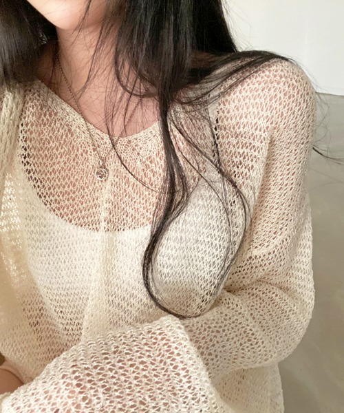 SallyLunn(サリーラン)の「【ロングシーズン着回せる】メッシュサマールーズニット(ニット/セーター・レディース・ブルー/アイボリー/グリーン・FREE)」の7枚目の写真
